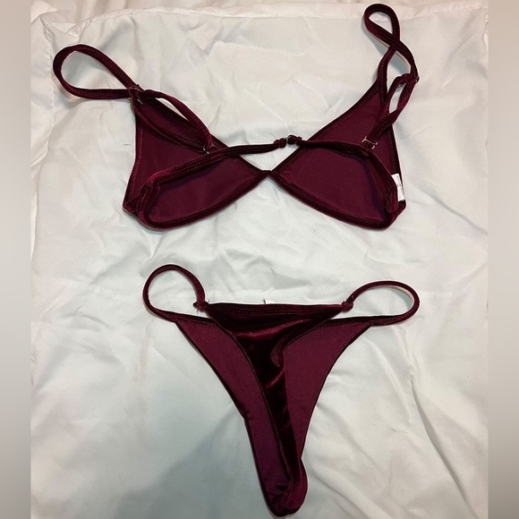 Cami Velvet String Thong Bikini Set - Burgundy - Picture 7 of 10
